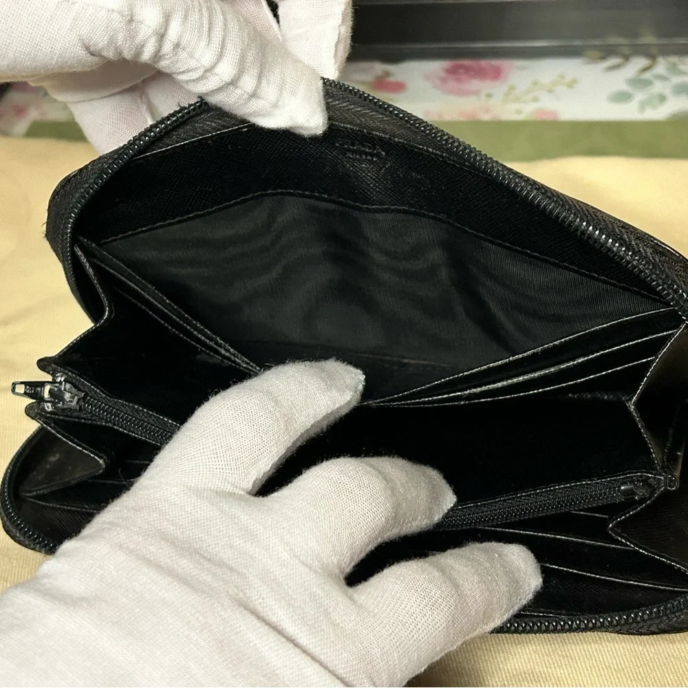 Prada Black Saffiano Leather Zip Wallet